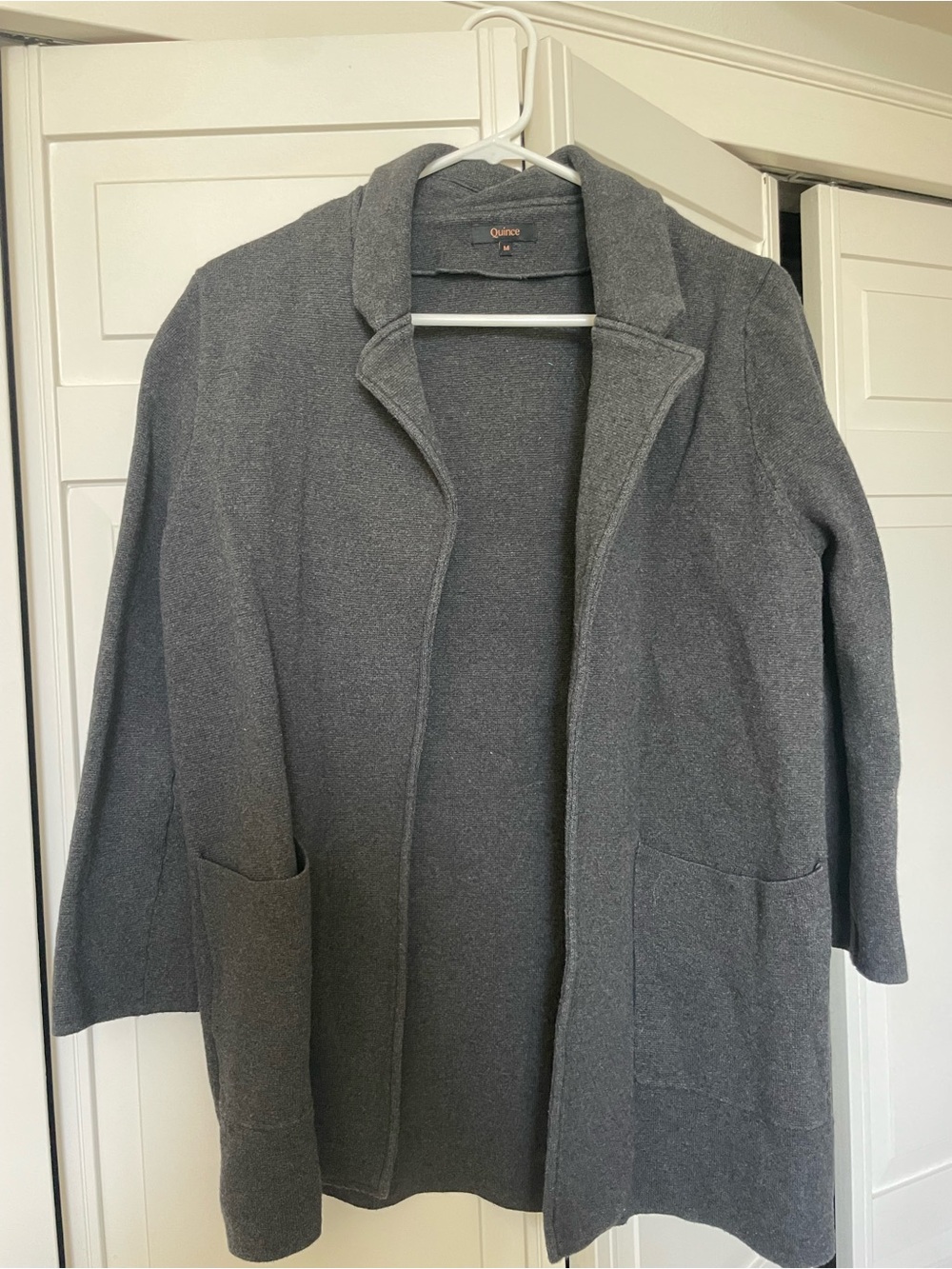Quince Gray Open-Front Longline Relaxes Blazer